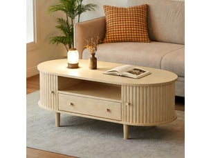 Table basse ovale coloris naturel <strong></strong> <strong>Fay Lum</strong> - 50 cmx100 cm
