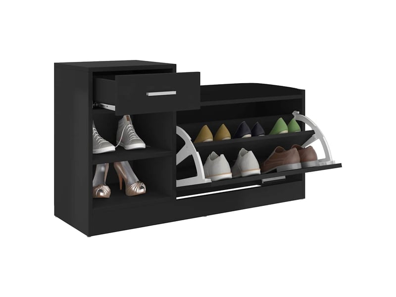  Banc à chaussures, meuble à chaussures noir brillant 94,5x31x57 cm aggloméré  - Conforama E