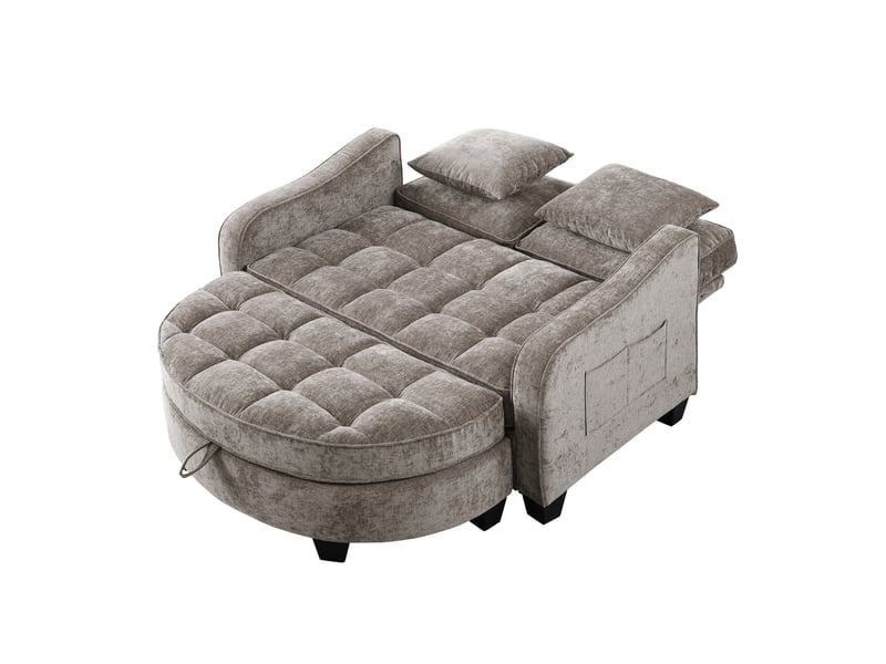 Canapé convertible, canapé-lit, en tissu, marron, 2 en 1, avec pouf, pour salon, chambre, mobilier pour espace de vie, bureau  - Conforama B