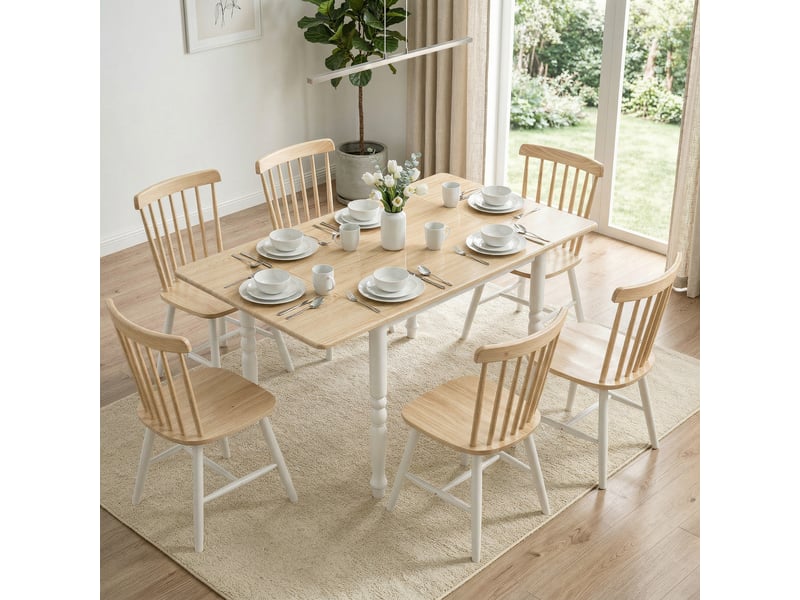 Table à manger pliante pour 2 à 6 personnes 74-134 cm, table de cuisine avec 2 abattants, bois naturel, pieds en acier - Conforama D