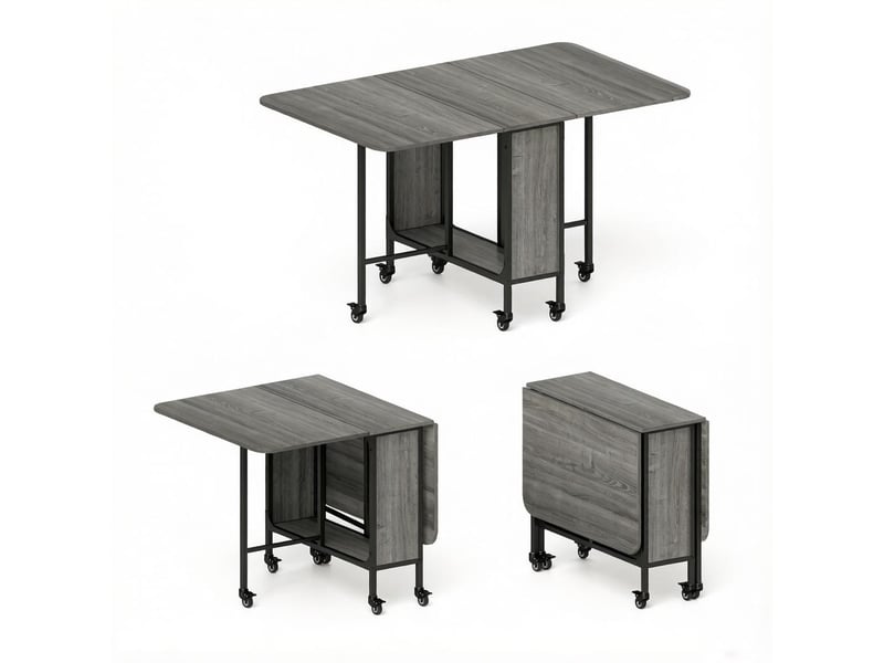 Table de salle à manger pliable à roulettes avec étagère 6 places en métal 130×80×74 cm grise - Conforama D