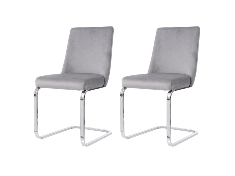 Lot de 2 chaises de salle à manger en velours gris, dossier matelassé diamant, pieds métal argentés Jamama eleni - Conforama A
