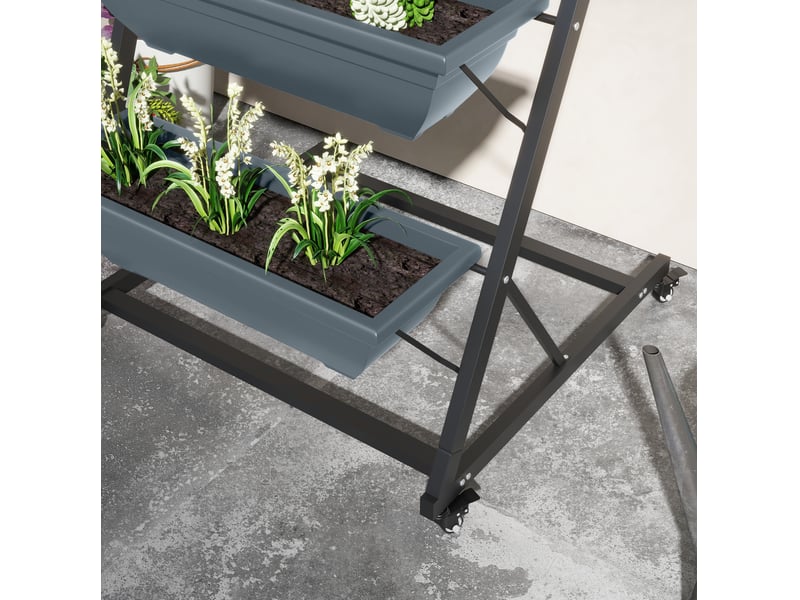  Porte-plantes sur roulettes 5 niveaux 65x67x145 cm – gris – acier, drainage et usage intérieurextérieur  - Conforama E