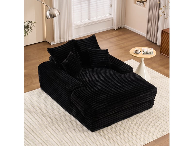  Méridienne convertible modenvie en velours côtelé noir 137 x 175 cm avec 4 coussins  - Conforama E