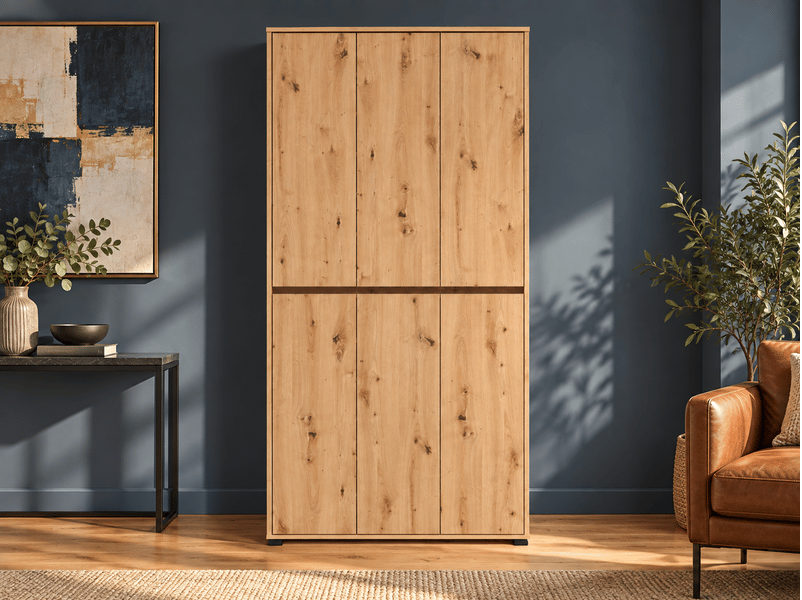  Armoire meuble à chaussures 6 portes coloris chêne artisan - longueur 103 x profondeur 34 x hauteur 210 cm  - Conforama E