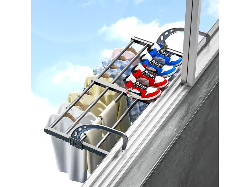 Crochets muraux étendoir linge intérieur, extérieur, séchoir à linge balcon, radiateur, mural, télescopique sèche linge suspendu 38-55 cm, gris - Conforama C