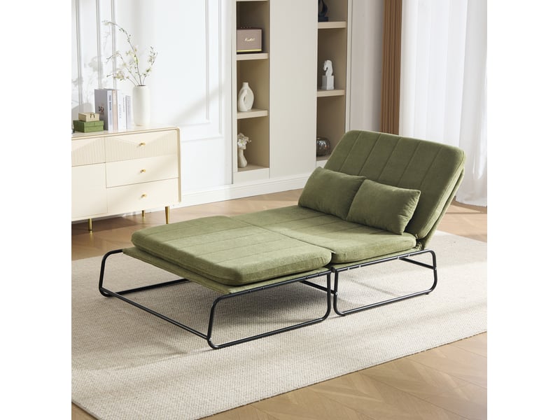 Canapé convertible 2 places modenvie en tissu chenille vert olive avec structure en métal et poches latérales, 104 x 85 x 92 cm - Conforama D