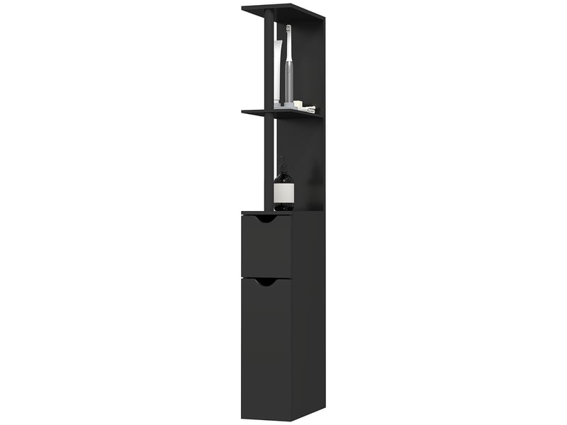  Meuble de salle de bain avec 2 étagères et 2 placards, armoire haute gain de place 15,2 x 29,8 x 118 cm, noir  - Conforama B