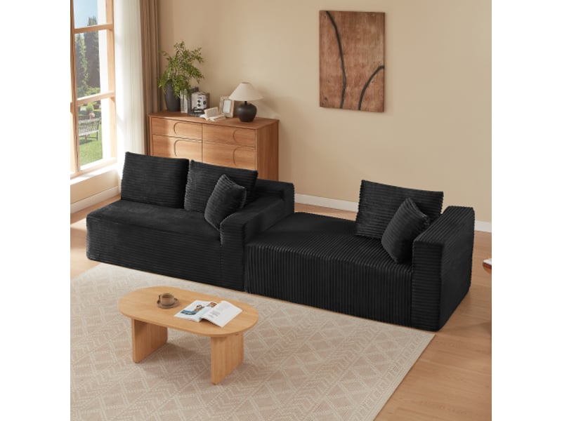 Canapé modulaire 3 places - avec configuration flexible et coussins amovibles - pour salon ou bureau - en tissu - noir - Conforama C
