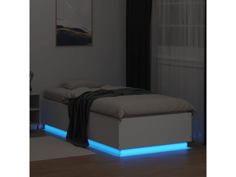  Lit simple- lit adulte -  cadre de lit avec led sans matelas blanc 100x200 cm  - Conforama C