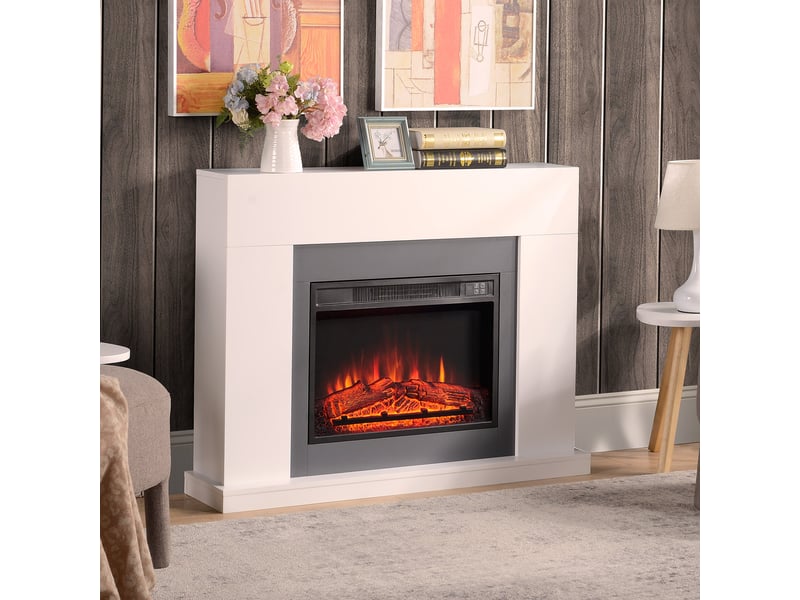  Cheminée électrique avec manteau blanc, 1800-2000 w, chauffage jusqu’à 37 m²  - Conforama D