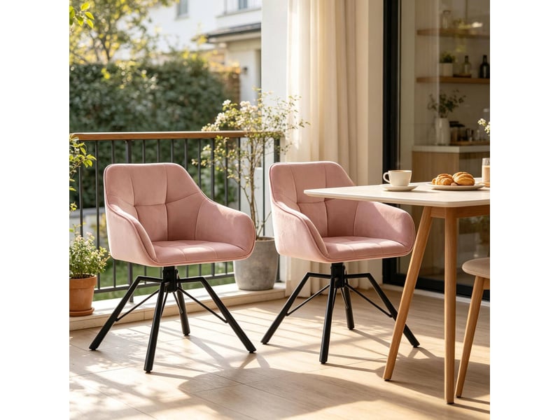  Fauteuil de salle à manger 2 pièces pivotant à 360°, métal et velours rose  - Conforama B
