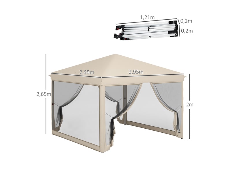  Tonnelle de jardin 3x3m avec moustiquaires anti-uv, structure en acier et sac de transport pour patio, terrasse et fêtes (beige)  - Conforama E