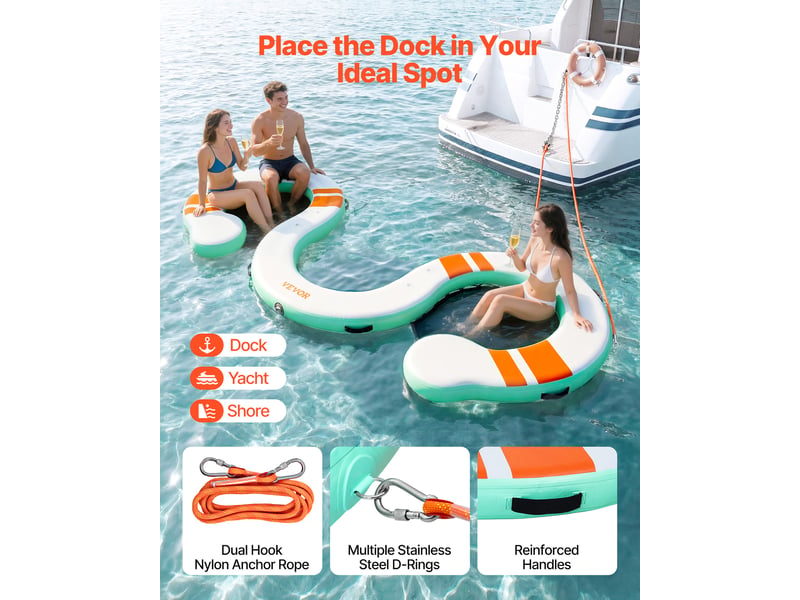  Vevor quai flottant gonflable plateforme de quai 4,57x1,83 m avec sac transport  - Conforama D