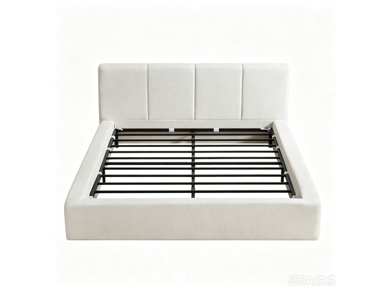Cadre de lit 160x200 avec tête de lit capitonnée, structure en acier renforcé, lit double blanc crème - Conforama A