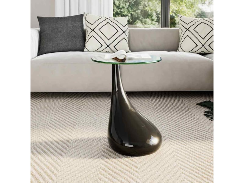  Table basse | table d'appoint salon avec dessus de table en verre rond noir brillant  - Conforama C