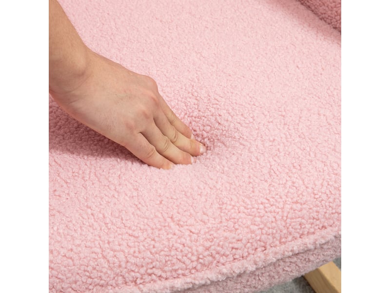  Fauteuil à bascule rose en imitation peau de mouton avec pieds en bois de hêtre, charge 120 kg  - Conforama E
