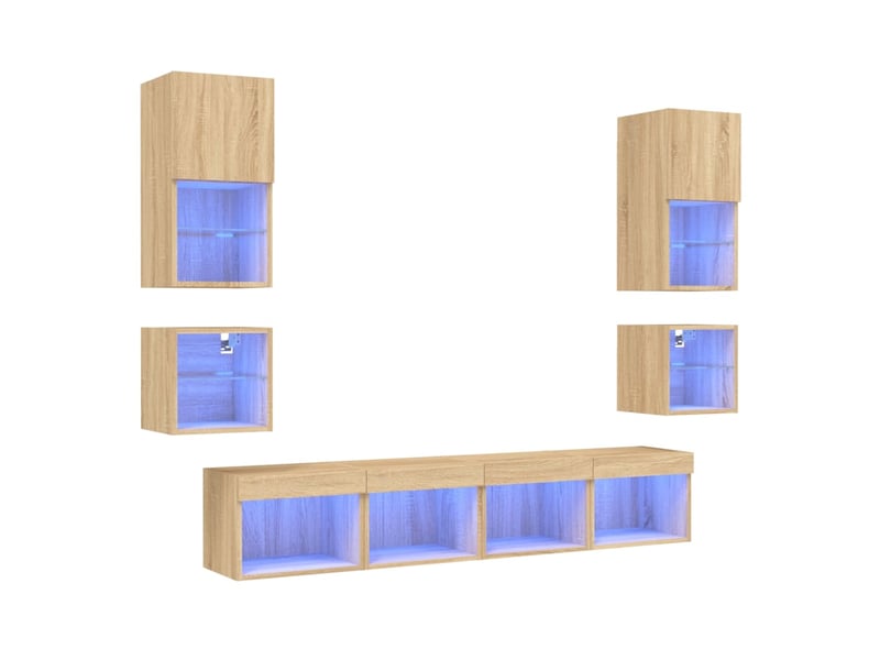  Unités murales tv avec led 8 pcs chêne sonoma bois d'ingénierie shl76306  - Conforama A