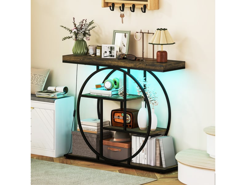 Console lumineuse led design industriel phary effet bois et noir  - Conforama D