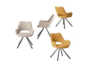 Lot de 4 chaise de salle à manger avec accoudoirs, pieds métal, beige + jaune