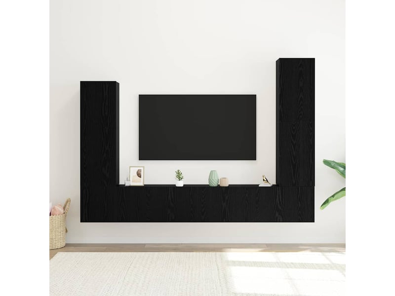  Ensemble meuble tv - banc tv - meuble de rangement 4 pcs chêne noir bois d'ingénierie  - Conforama D