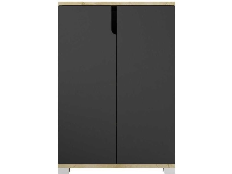 Meuble à chaussures 2 portes en aggloméré venedik anthracite et chêne  - Conforama D