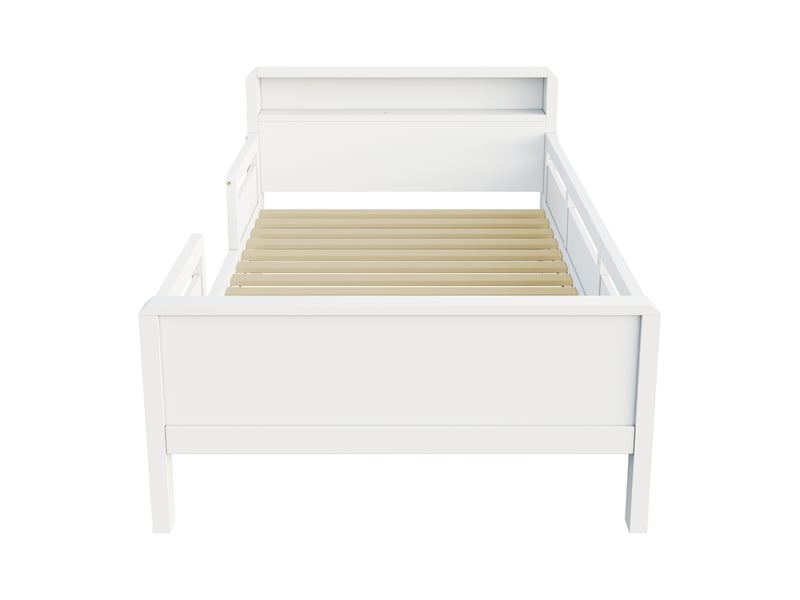  Lit enfant 90x200 cm en pin blanc avec tête de lit rangement et led  - Conforama A