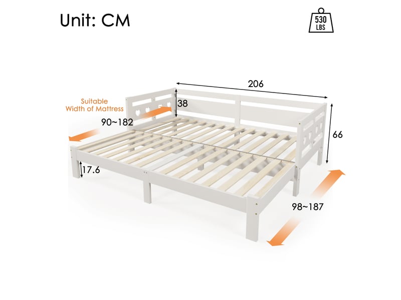  Lit gigogne 90 × 200 cm 1 place extensible avec 2e couchage, sans matelas, en bois massif et mdf, blanc  - Conforama D