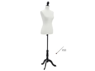 Mannequin féminin ajustable 130-168 cm avec trépied en bois et 50 épingles colorées pour la photographie de mode, blanc
