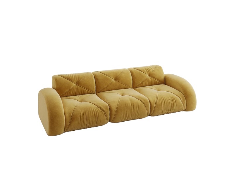 Canapé modulaire 3 places sans structure avec assise en mousse 32d, confort moelleux, en chenille jaune - Conforama A