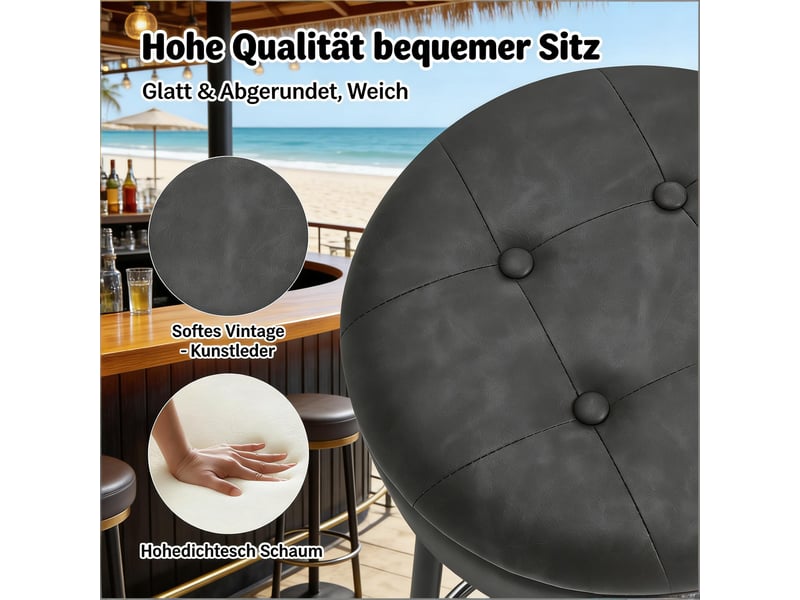  Tabouret de bar réglable avec rangement - lpospi - pivotant à 360°, repose-pieds, simili cuir - gris anthracite  - Conforama E