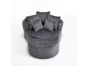 Fauteuil lounge rond oversize en chenille, avec repose-pieds et 5 coussins, sans pieds