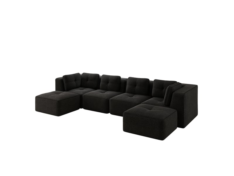  Canapé d'angle modulable ulevr en u, 4 places 386 x 177 cm, velours côtelé noir  - Conforama A