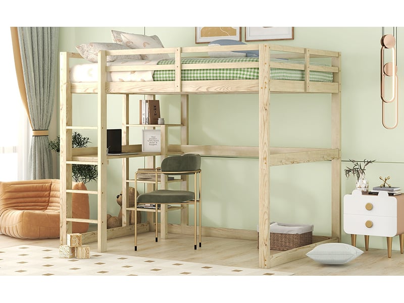 Lit mezzanine enfant 140 x 200 cm avec bureau, rangements, coloris naturel - Conforama D