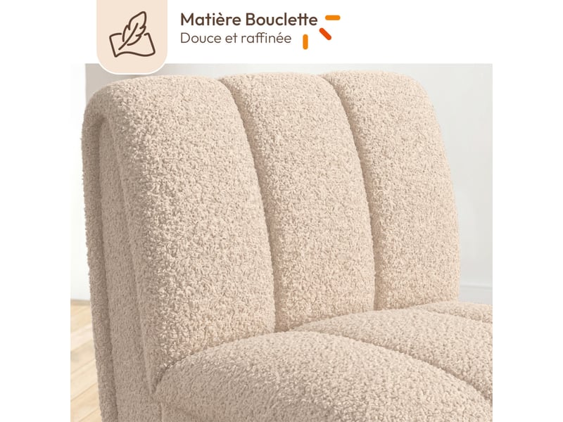 Fauteuil hector tissu bouclette beige et pieds arrondis effet bois - Conforama D