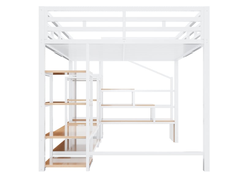  Lit mezzanine 140x200 cm – blanc – mezzanine avec escalier de rangement, support tv et prise intégrée  - Conforama D