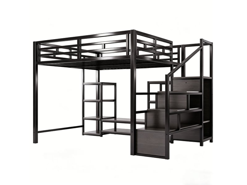  Lit mezzanine enfant 140x200 cm – noir – support tv, prise intégrée et échelle de rangement – sans matelas  - Conforama D