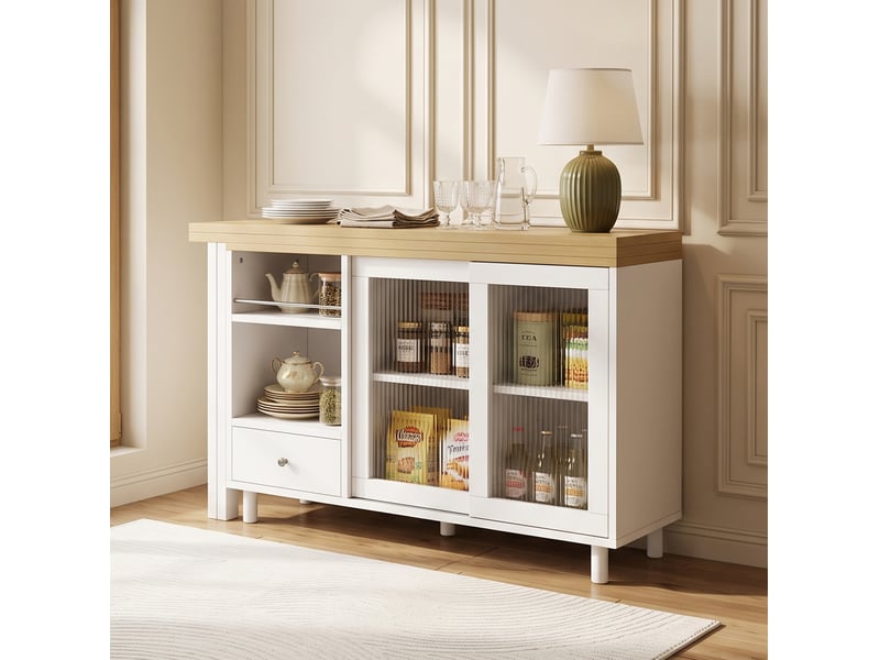  Table à manger pliante extensible 120 cm avec rangement, mdf, blanc et naturel  - Conforama D