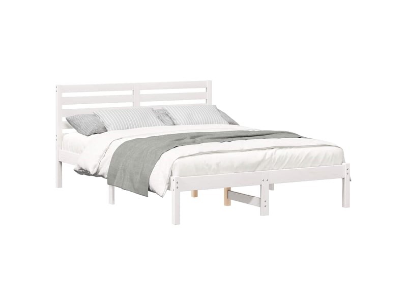 Lit double- lit adulte - cadre de lit avec tête de lit blanc 135 x 190 cm pin massif - Conforama A