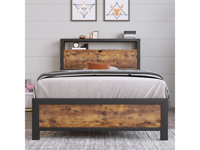  Lit avec rangement 90x200 - lit simple avec tête de lit - métal - sans matelas - neutre  - Conforama D