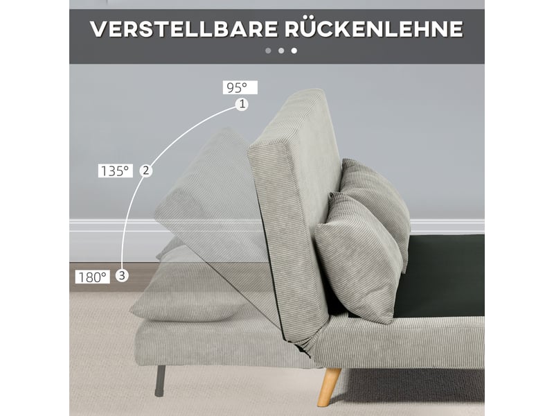  Canapé convertible 2 places dossier réglable 3 positions  - couchage 191 cm polyester gris, 141 × 90 × 81 cm  - Conforama E
