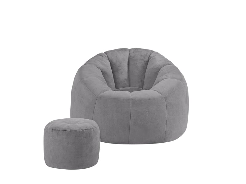 Fauteuil poire fleur modenvie avec repose-pieds en tissu imitation fourrure gris clair 105 x 105 x 70 cm - Conforama A