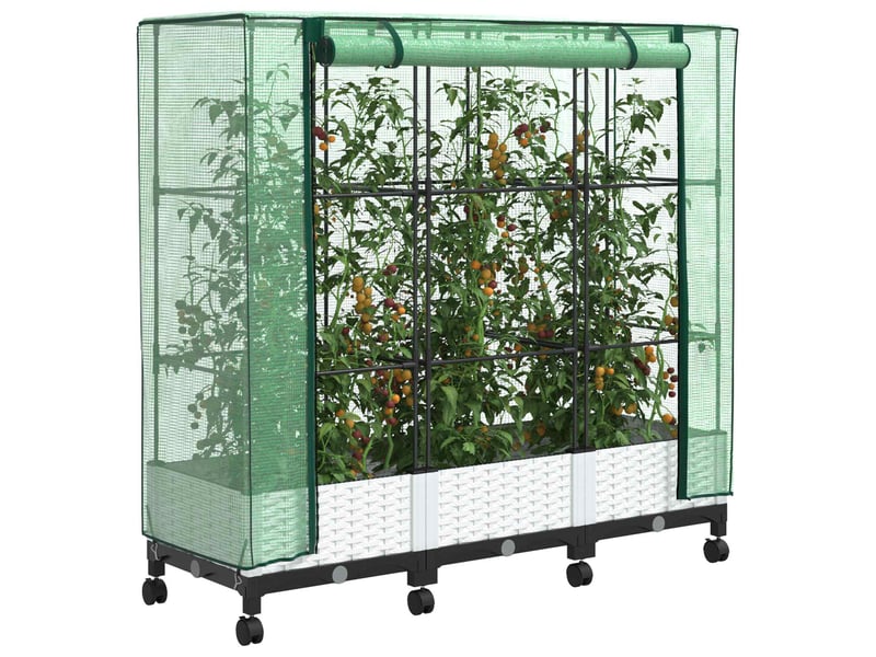  Jardinière - bac à fleurs de jardin avec couverture de serre et roues 3 pcs pp  - Conforama C