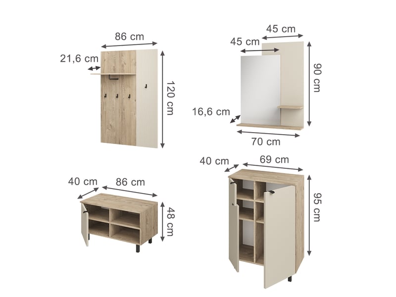  Vicco vestiaire, chênecachemire, 69x95cm ensemble de 4 pièces  - Conforama B