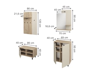 Vicco vestiaire, chênecachemire, 69x95cm ensemble de 4 pièces