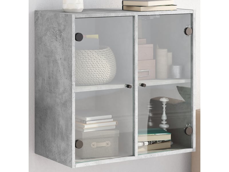  Armoire murale salon, meuble de rangement avec portes en verre gris béton 68x37x68,5 cm  - Conforama B