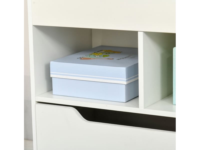  Bibliothèque enfant 60 x 29,9 x 90 cm blanche en mdf, 1 tiroir sur roulettes et 5 compartiments de rangement  - Conforama E