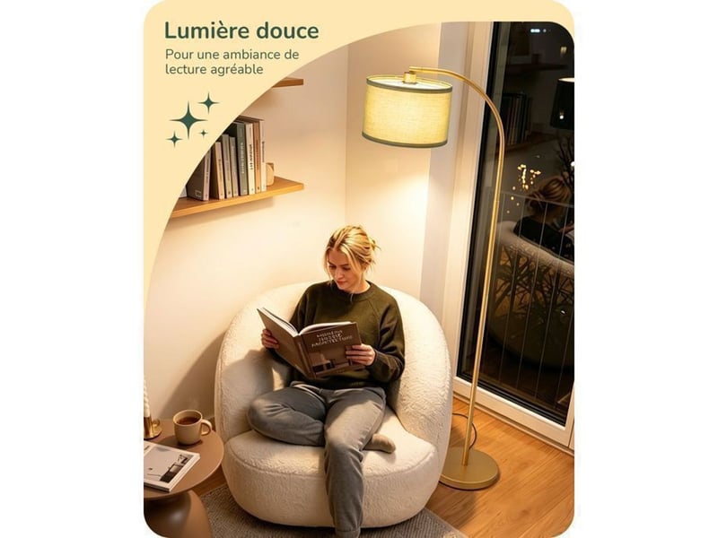  Lampadaire salon tête articulée orientable 350 e27 led 2700k vert or 370618_AADDE38522_6_DROPFR - Conforama B