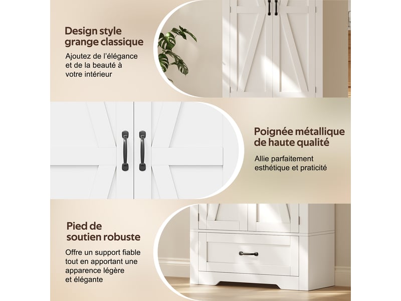 Meuble de cuisine muvano, armoire de cuisine haute blanche, 2 portes et 1 tiroir, 80 × 35 × 183 cm - Conforama E