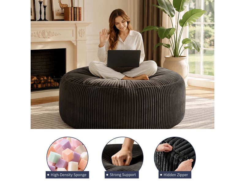  Fauteuil simple - 143x55cm - fauteuil pouf géant poire en mousse mémoire et tissu corduroy doux - noir  - Conforama D